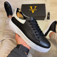 Pantofi Sport Barbati Siret Casual Black-White Piele Naturala Barbati COD 738