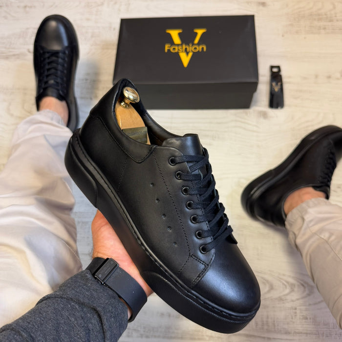 Pantofi Sport Barbati Siret Casual Full Black Piele Naturala Barbati COD 735