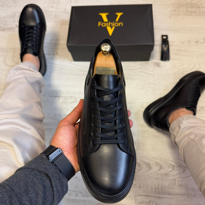Pantofi Sport Barbati Siret Casual Full Black Piele Naturala Barbati COD 735