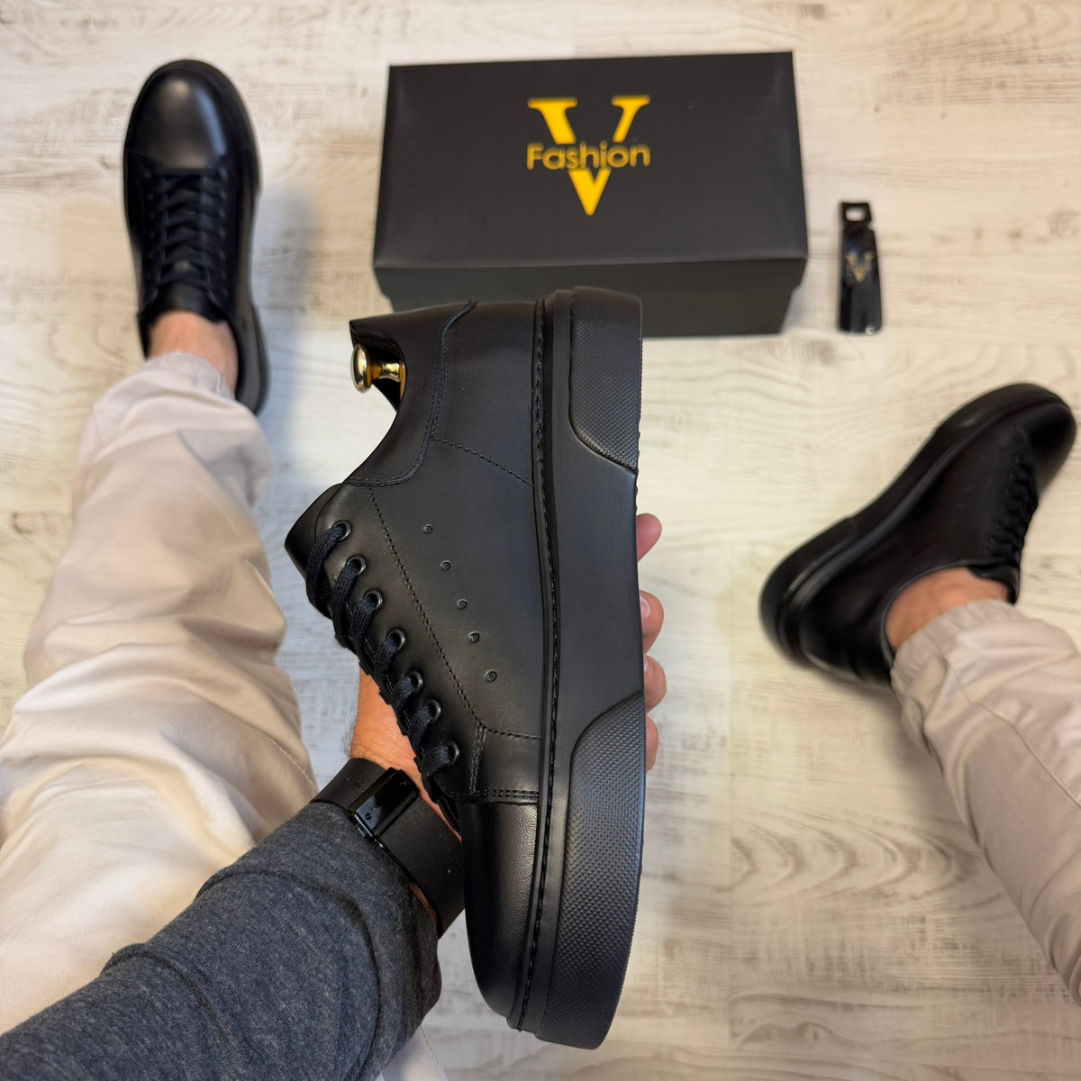 Pantofi Sport Barbati Siret Casual Full Black Piele Naturala Barbati COD 735