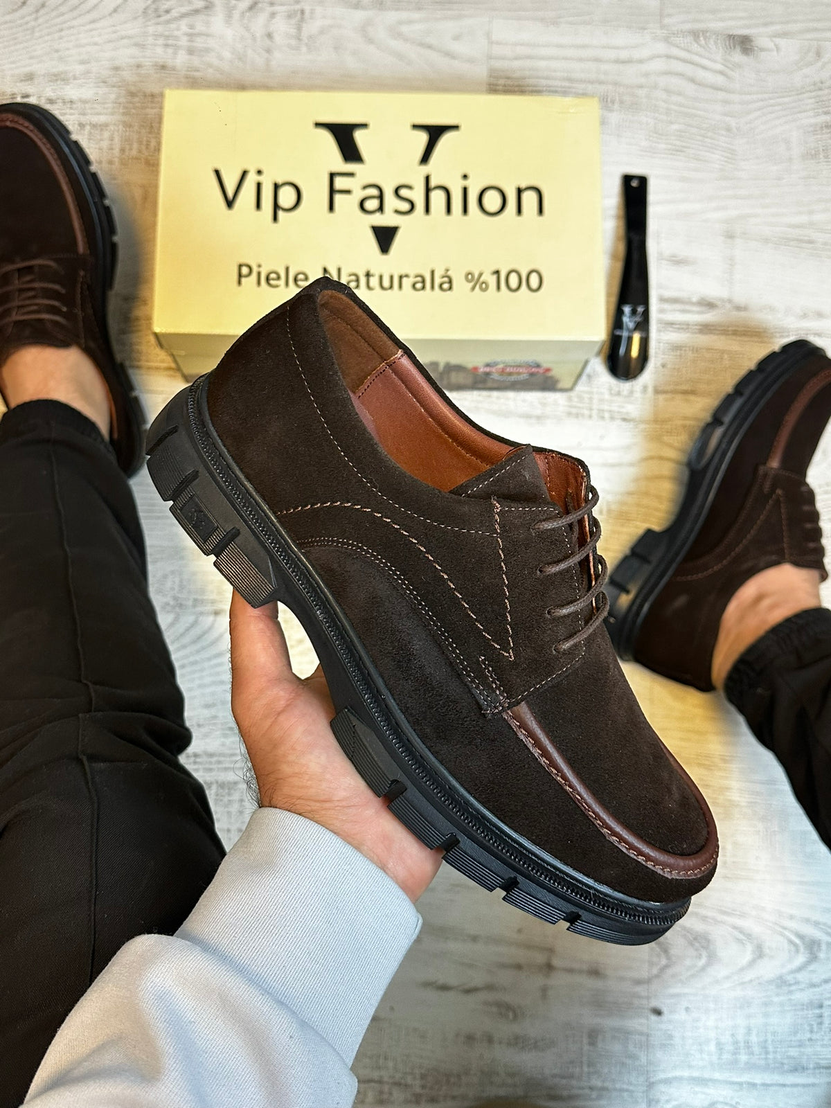 Pantofi Casual Piele Naturala 100% CAFE Barbati COD 942