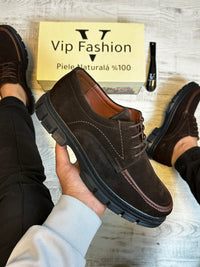 Pantofi Casual Piele Naturala 100% CAFE Barbati COD 942
