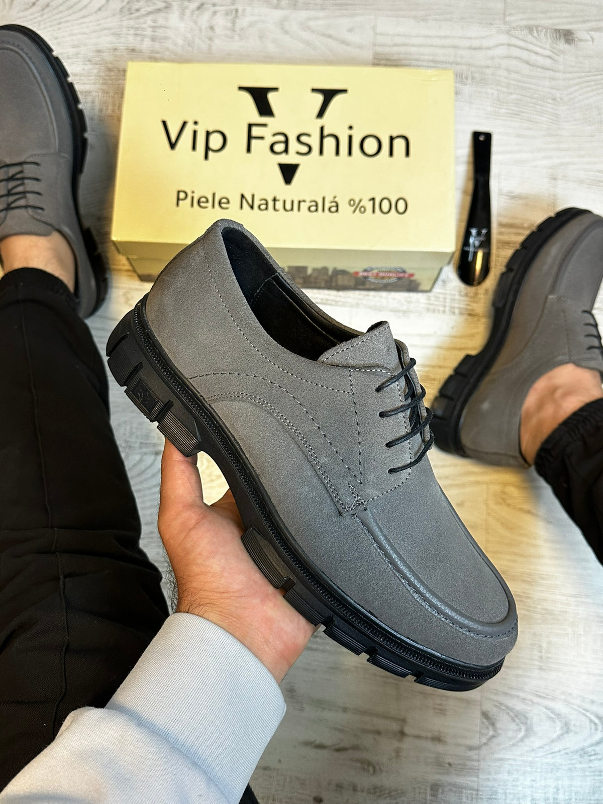 Pantofi Casual Piele Naturala 100% Gri  Barbati COD 939