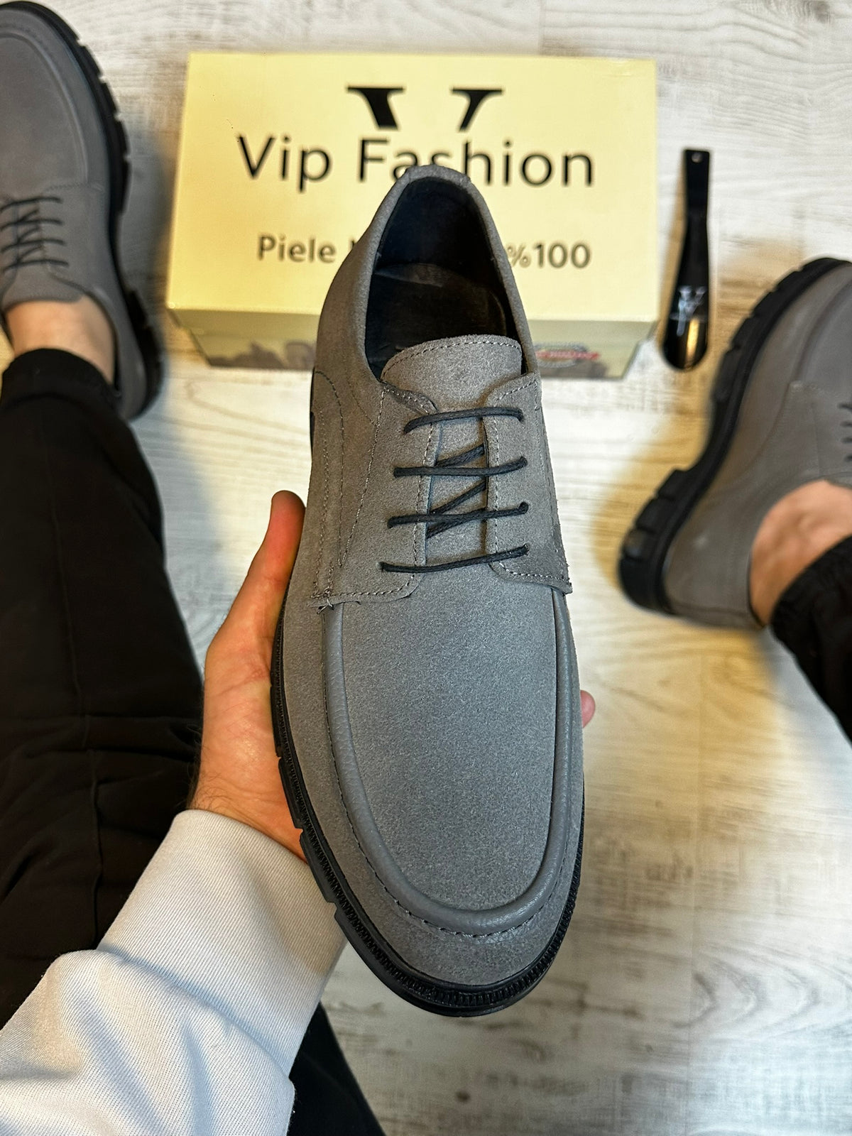 Pantofi Casual Piele Naturala 100% Gri  Barbati COD 939