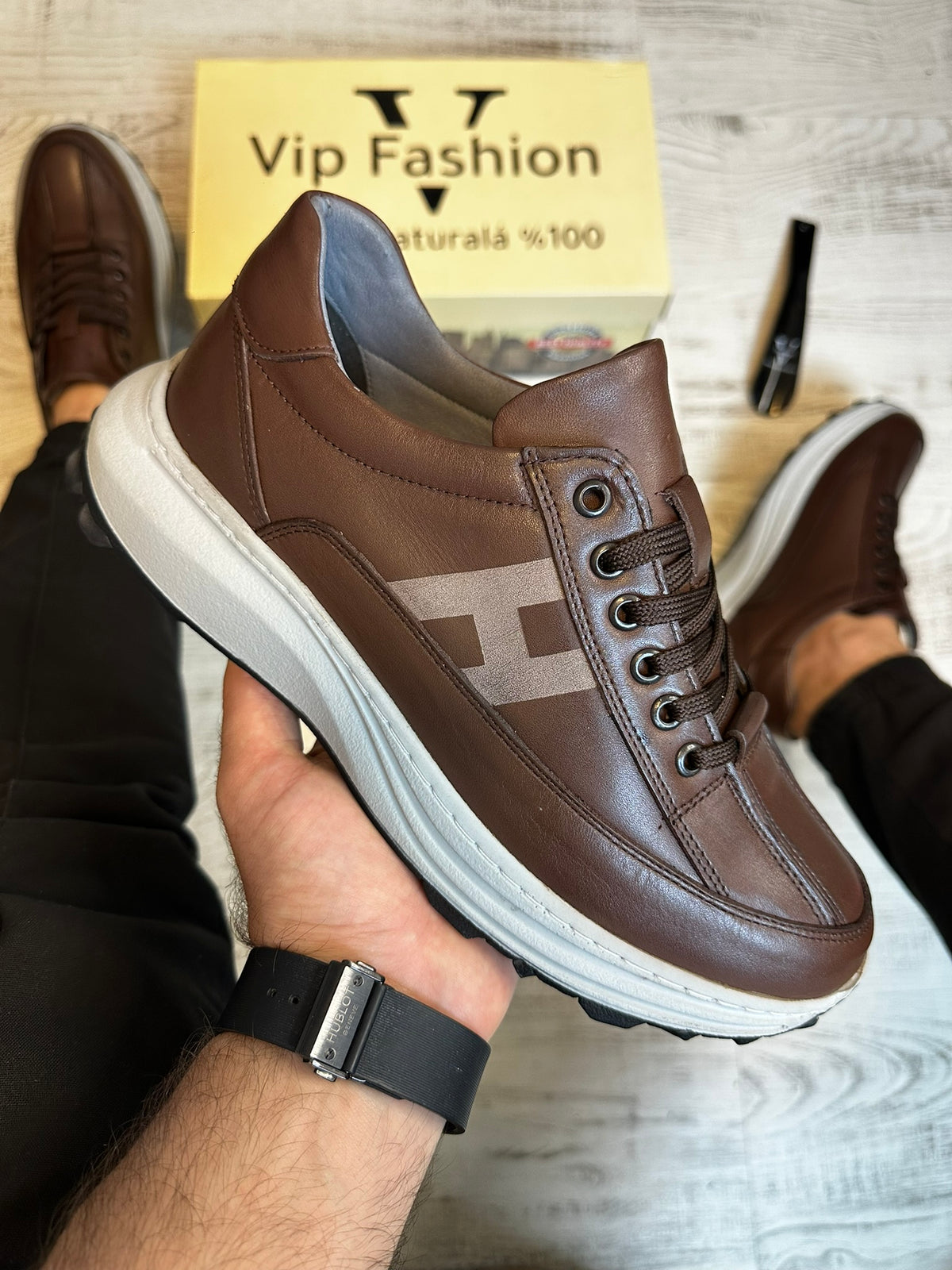 Pantofi Sport Barbati Cusuti H Fasion Premium, Piele Naturala 100% cod 955
