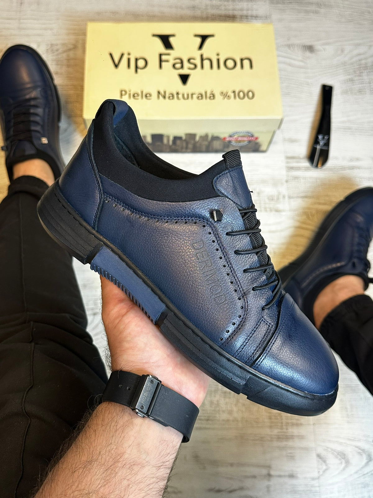 Pantofi Sport Barbati Cusuti DERIMOD, Piele Naturala 100% cod 960