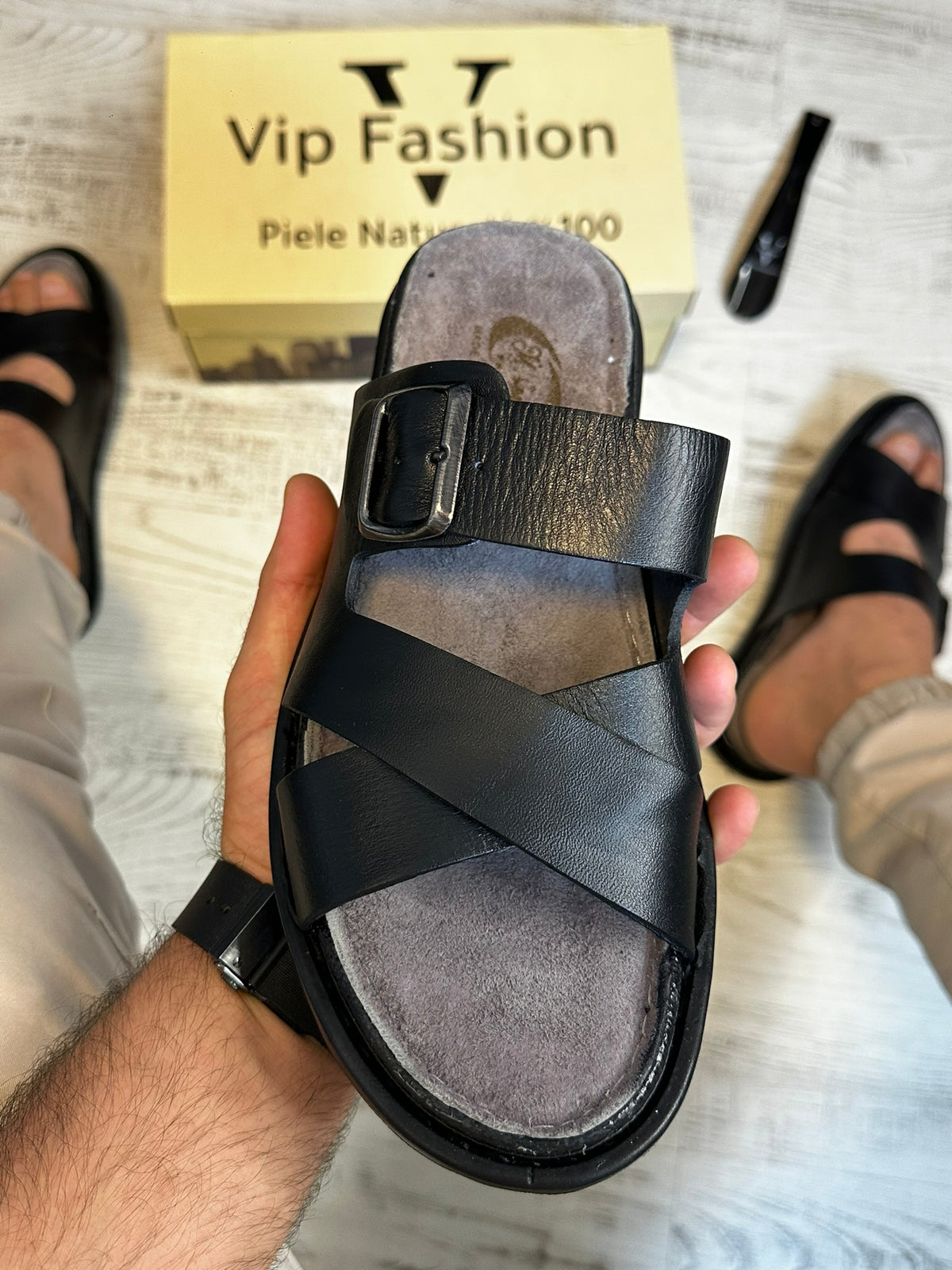 Papuci Barbati Premium Cusuti Din Piele Naturala 100% COD 964