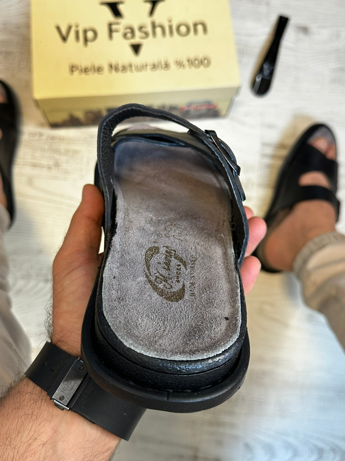 Papuci Barbati Premium Cusuti Din Piele Naturala 100% COD 964