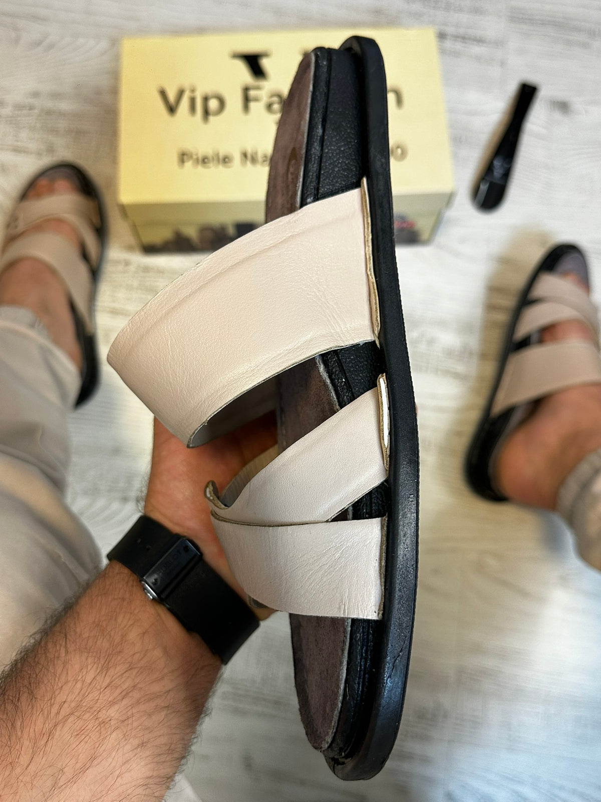 Papuci Barbati Premium Cusuti Din Piele Naturala 100% COD 963