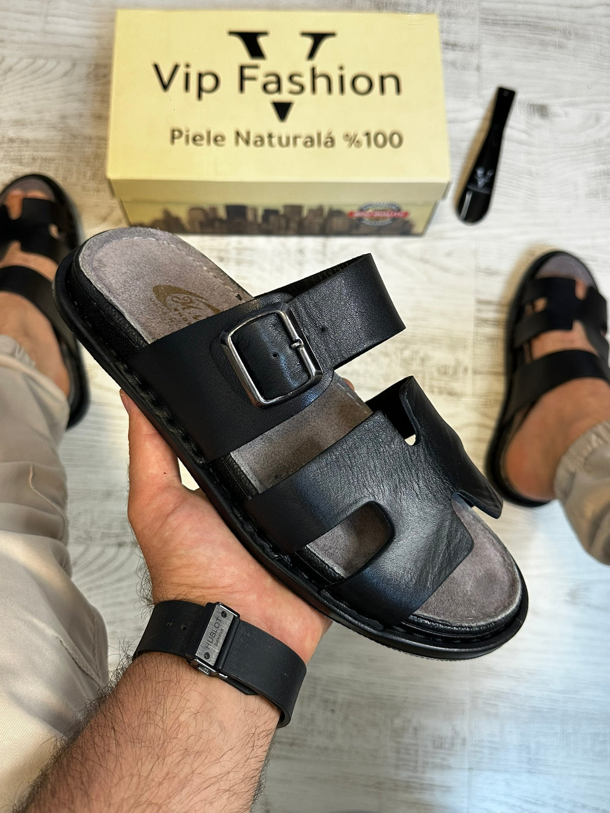 Papuci Barbati Premium Cusuti Din Piele Naturala 100% COD 966