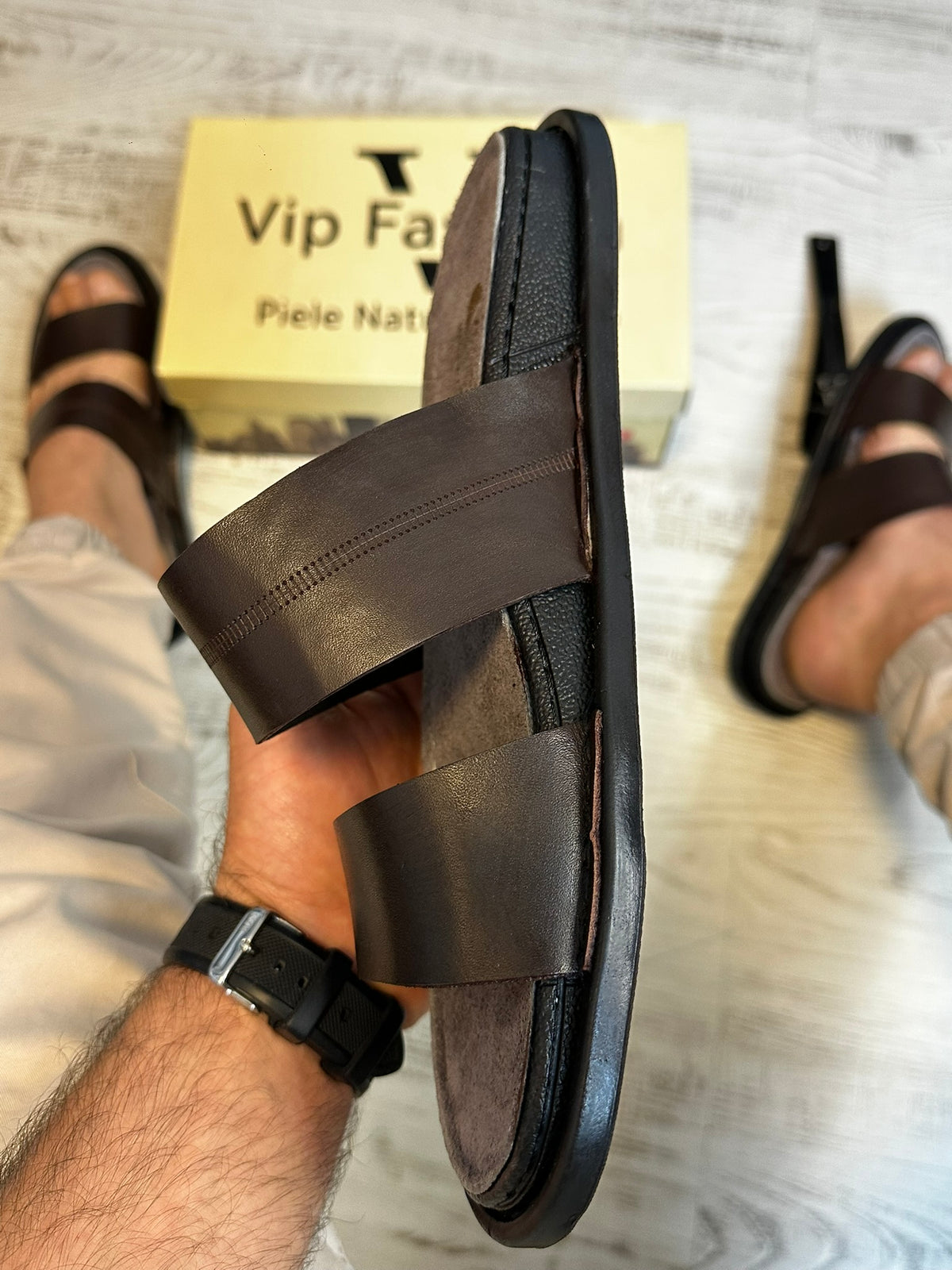 Papuci Barbati Premium Cusuti Din Piele Naturala 100% COD 975
