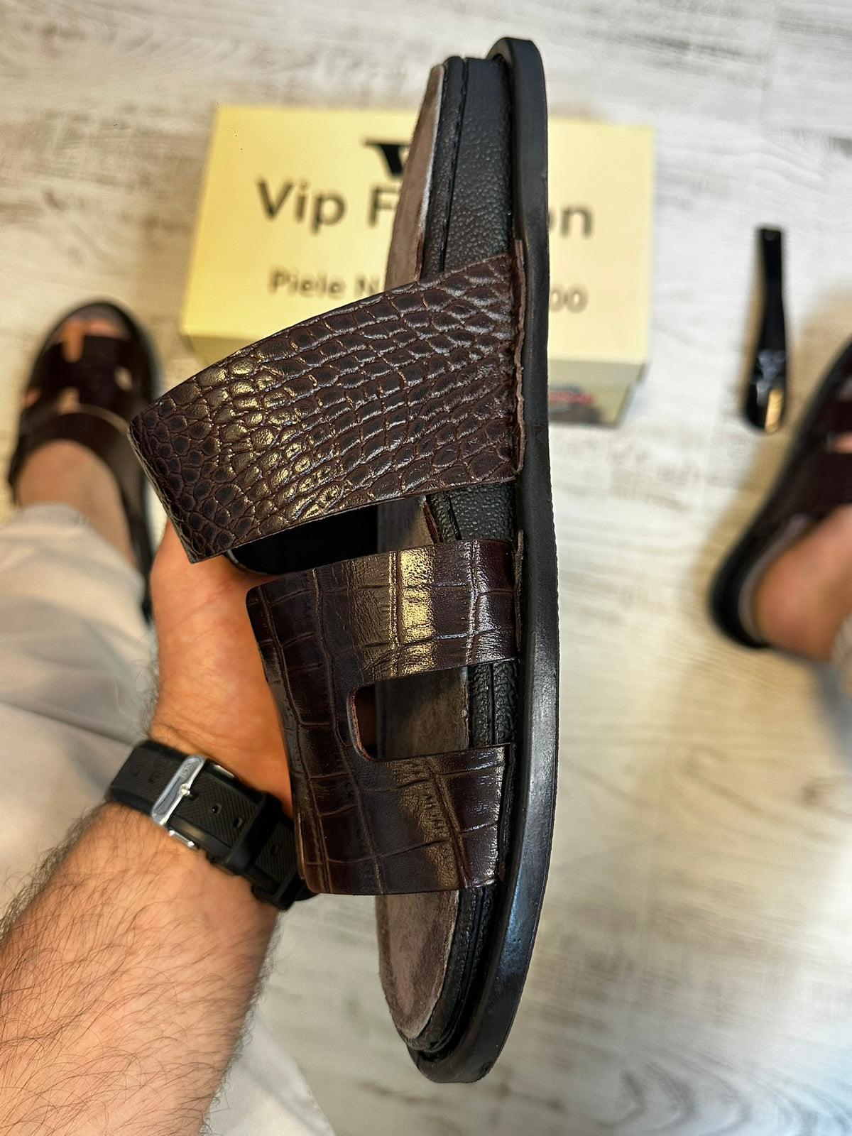 Papuci Barbati H  Premium Cusuti Din Piele Naturala 100% COD 974