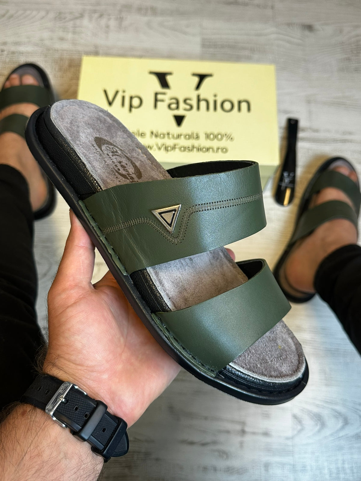 Papuci Barbati  Premium Cusuti Din Piele Naturala 100% COD 989