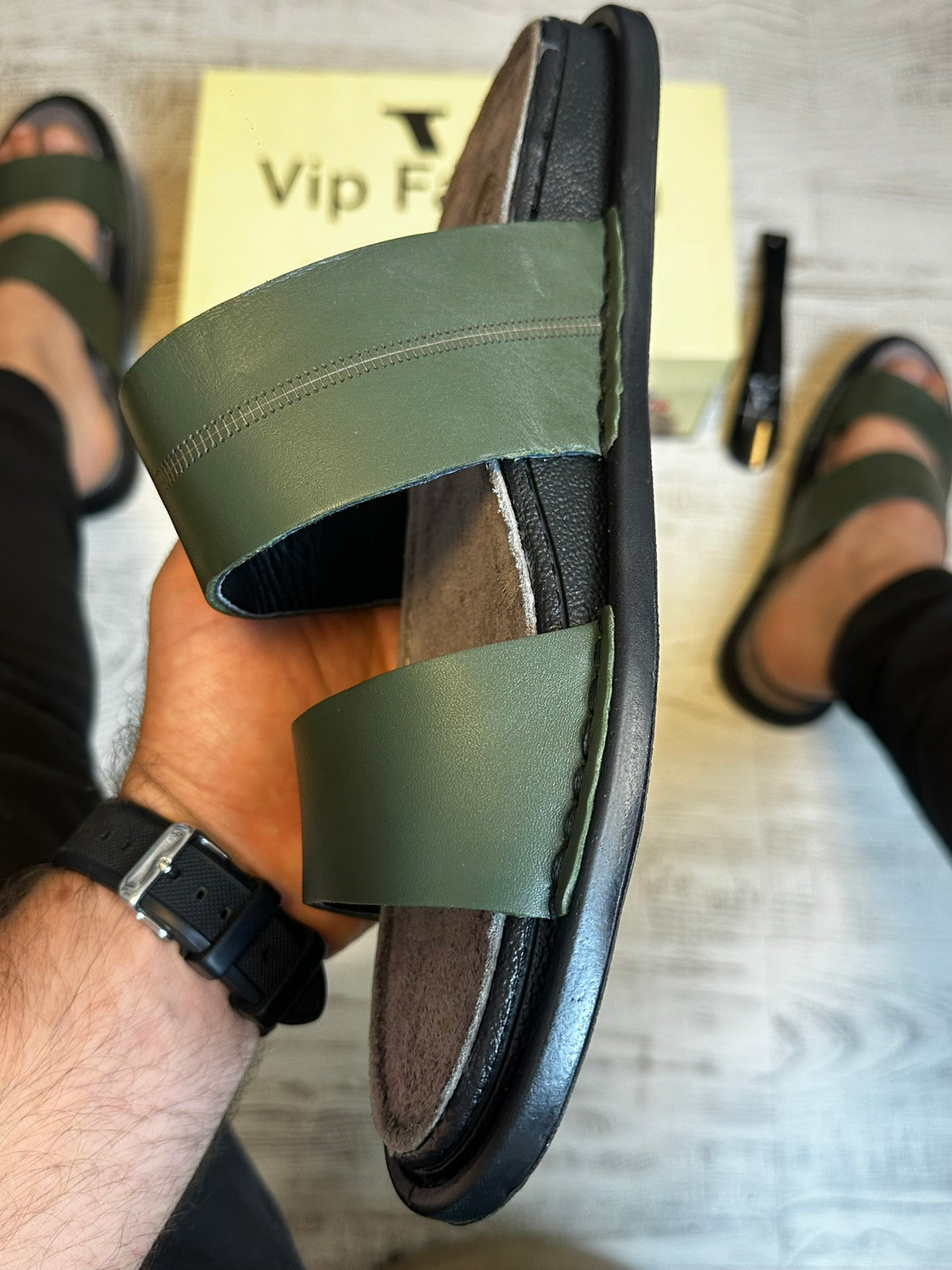 Papuci Barbati  Premium Cusuti Din Piele Naturala 100% COD 989