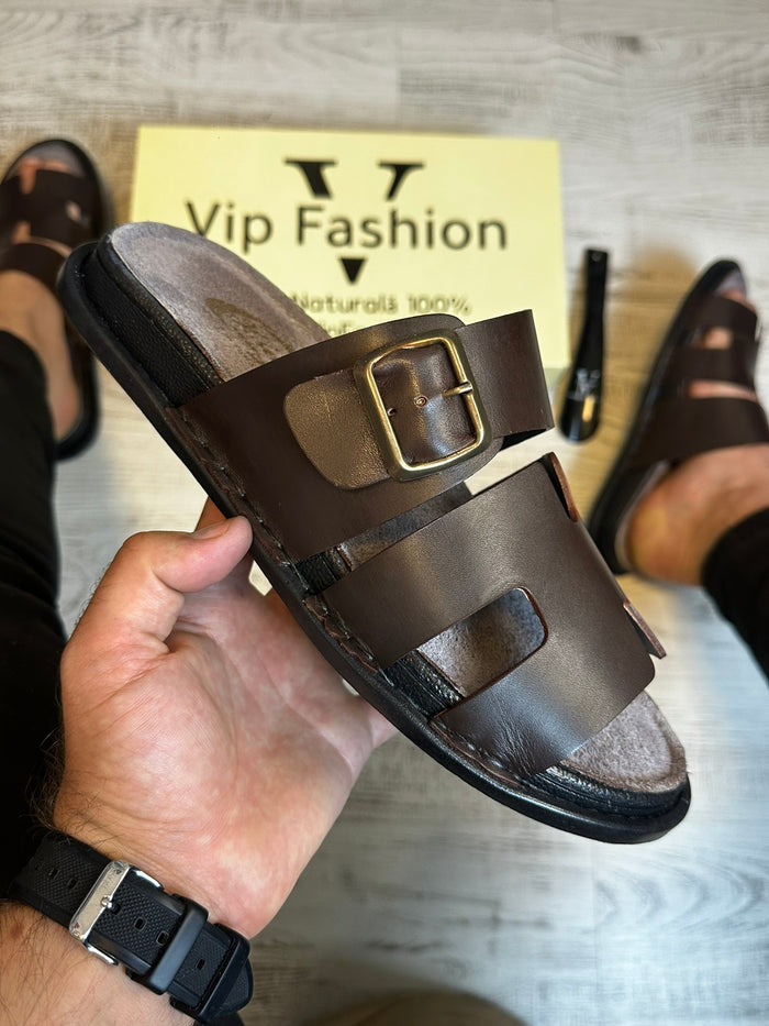 Papuci Barbati Premium Cusuti Din Piele Naturala 100% COD 987