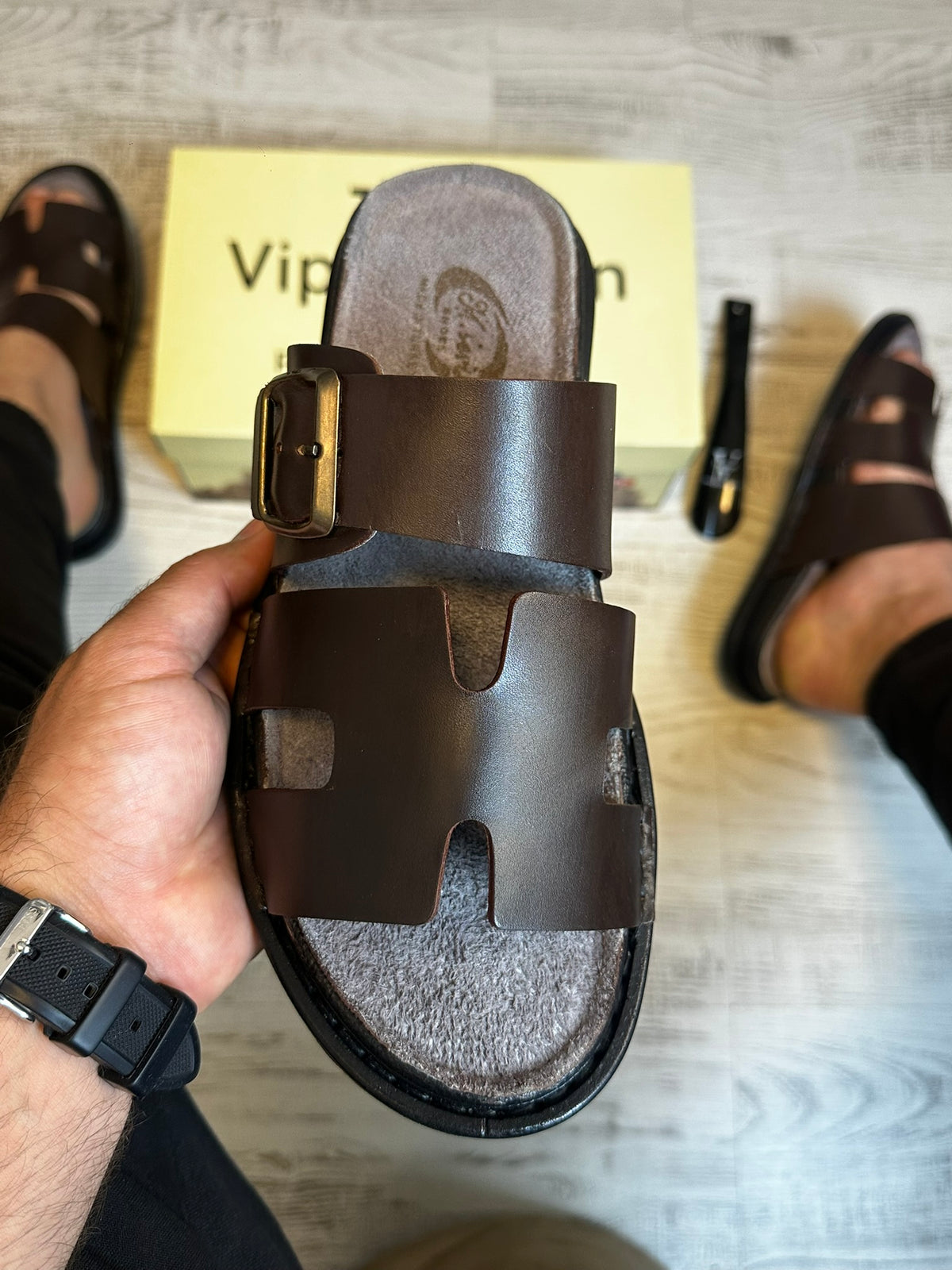 Papuci Barbati Premium Cusuti Din Piele Naturala 100% COD 987