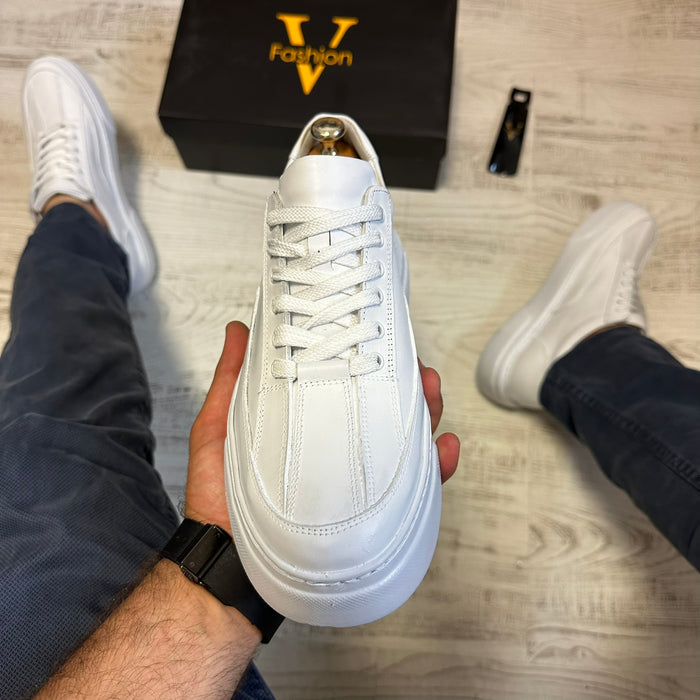 Pantofi Sport Barbati Siret Casual Alb Talpa Alba Piele Naturala  COD 771