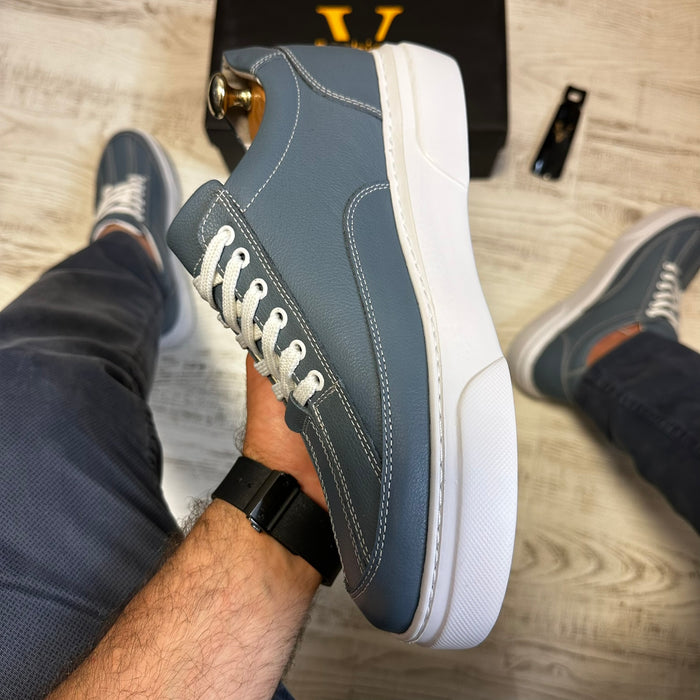 Pantofi Sport Barbati Siret Casual Jens cu Talpa Alba Piele Naturala  COD 775