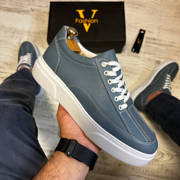 Pantofi Sport Barbati Siret Casual Jens cu Talpa Alba Piele Naturala  COD 775