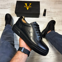 Pantofi Sport Barbati Siret FASHION Negru talpa neagra Piele Naturala  COD 778
