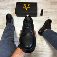 Pantofi Sport Barbati Siret FASHION Negru talpa neagra Piele Naturala  COD 778