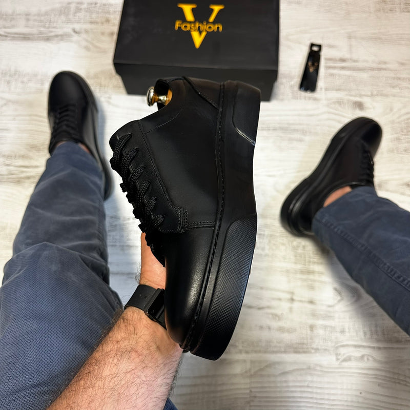 Pantofi Sport Barbati Siret FASHION Negru talpa neagra Piele Naturala  COD 778