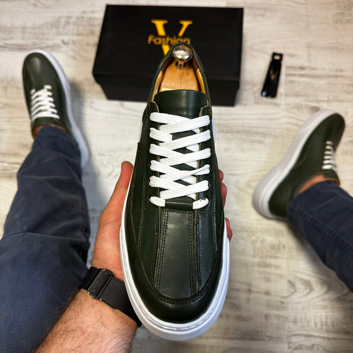 Pantofi Sport Barbati Siret Casual Verde Talpa Alba Piele Naturala  COD 773