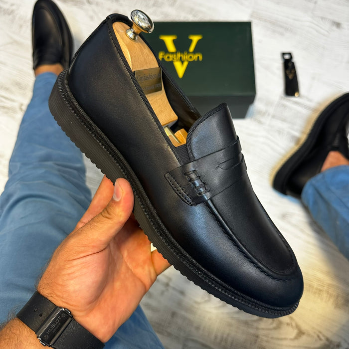 Pantofi Mocasini Negru  Piele Naturala Barbati COD 808