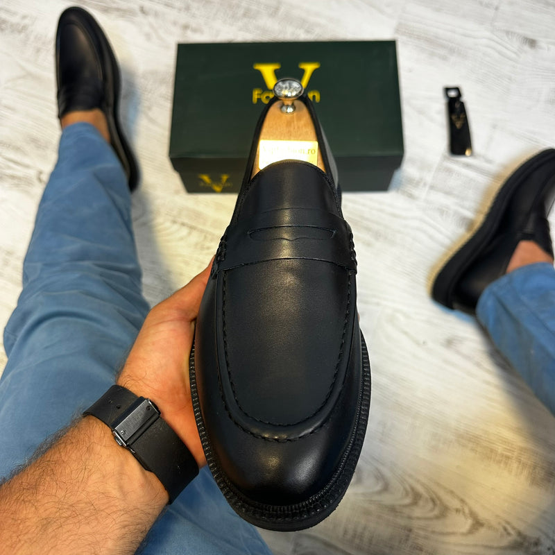 Pantofi Mocasini Negru  Piele Naturala Barbati COD 808