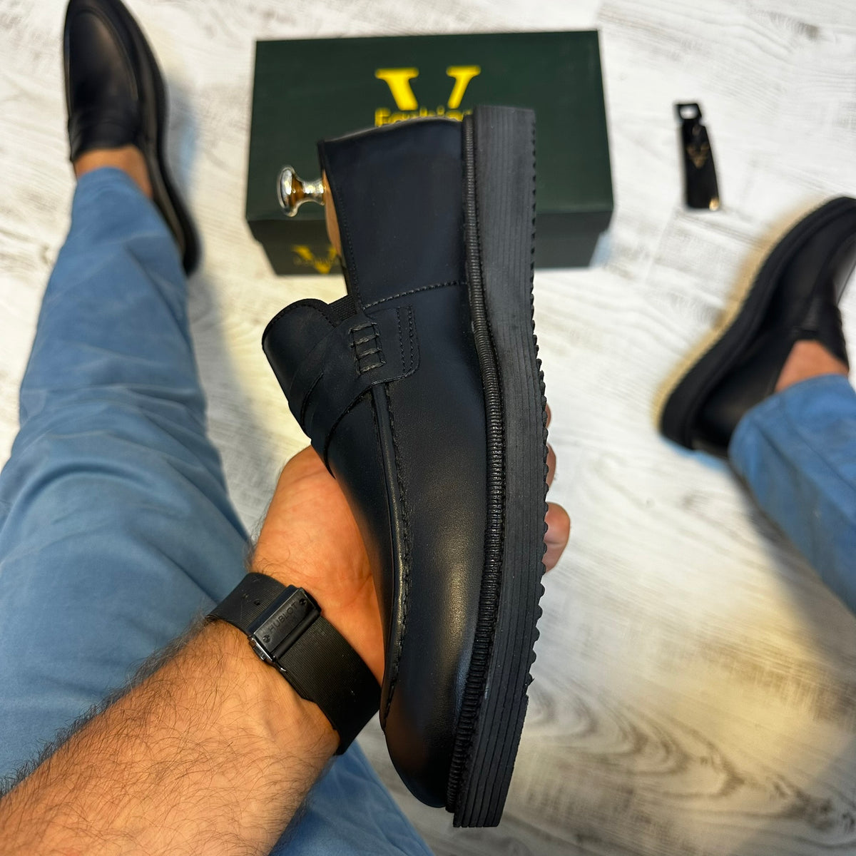 Pantofi Mocasini Negru  Piele Naturala Barbati COD 808