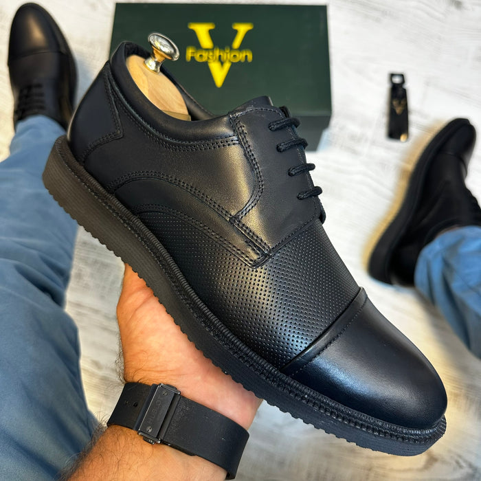 Pantofi Oxford Negru  Piele Naturala Barbati COD 807