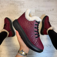 Ghete din piele naturală 100% Imblanite, BURGUNDY confortabile și rezistențente COD 178