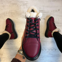 Ghete din piele naturală 100% Imblanite, BURGUNDY confortabile și rezistențente COD 178