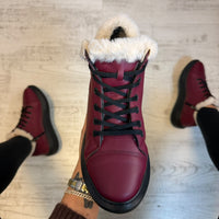 Ghete din piele naturală 100% Imblanite, Butterfly BURGUNDY confortabile și rezistențente COD 179