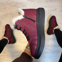 Ghete din piele naturală 100% Imblanite, Butterfly BURGUNDY confortabile și rezistențente COD 179