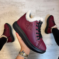 Ghete din piele naturală 100% Imblanite, Butterfly BURGUNDY confortabile și rezistențente COD 179