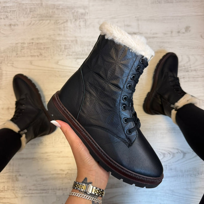 Ghete din piele naturală 100% Inalte Imblanite, Black New confortabile și rezistențente COD 180