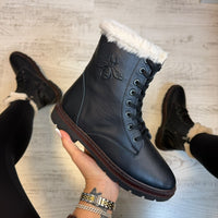 Ghete din piele naturală 100% Inalte Imblanite, Black Butterfly confortabile și rezistențente COD 181