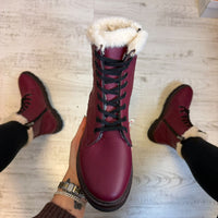 Ghete din piele naturală 100% Inalte Imblanite, BURGUNDY new confortabile și rezistențente COD 182