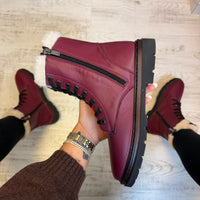 Ghete din piele naturală 100% Inalte Imblanite, BURGUNDY new confortabile și rezistențente COD 182