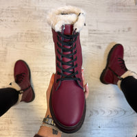 Ghete din piele naturală 100% Inalte Imblanite, Butterfly BURGUNDY confortabile și rezistențente COD 183