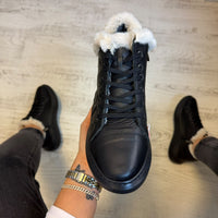 Ghete din piele naturală 100% Imblanite,  Black confortabile și rezistențente COD 187