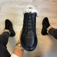 Ghete din piele naturală 100% Imblanite, Butterfly Black confortabile și rezistențente COD 186