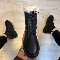 Ghete din piele naturală 100% Inalte Imblanite, Black New confortabile și rezistențente COD 180
