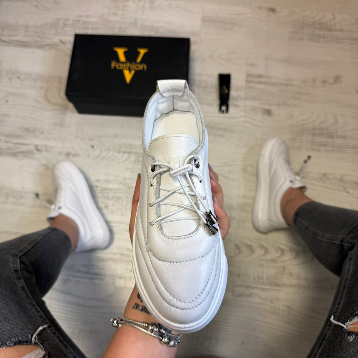 Pantofi damă casual cu șiret elastic din piele naturală Cod 747