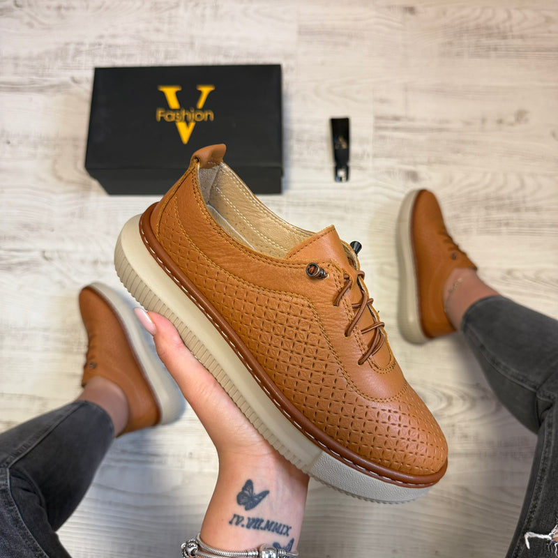 Pantofi damă casual cu șiret elastic din piele naturală Cod 751