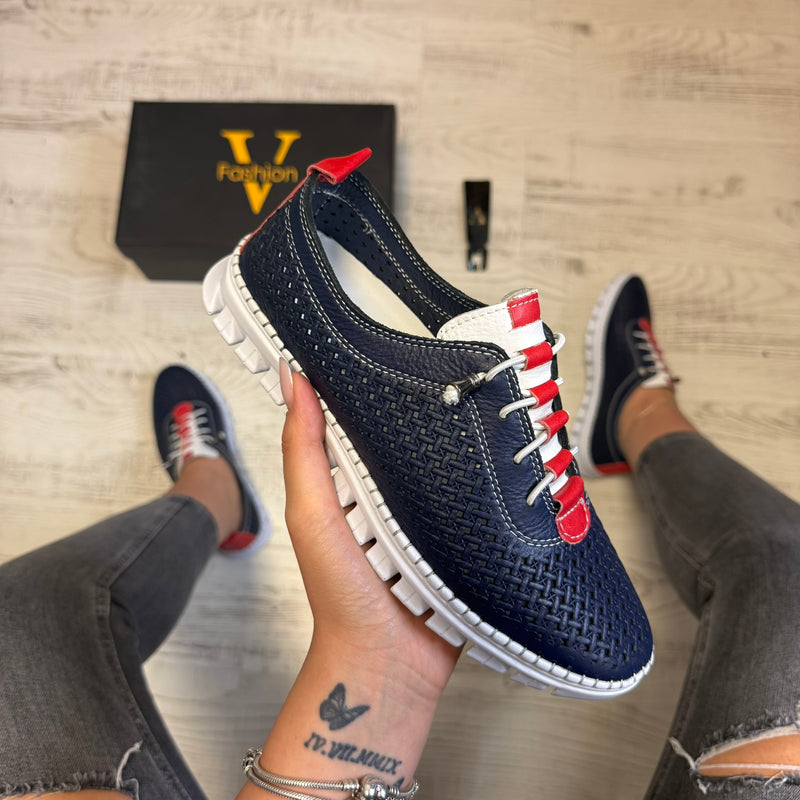 Pantofi damă casual cu șiret elastic din piele naturală Cod 766