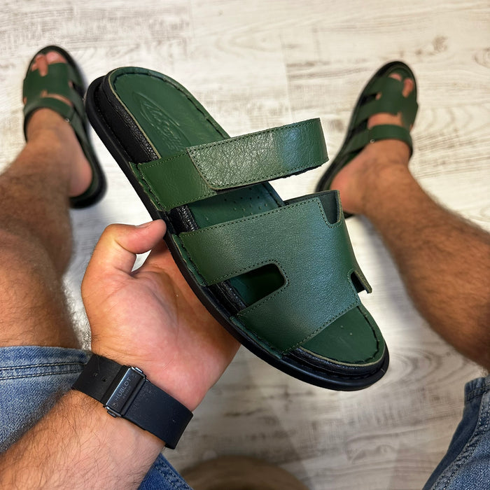 Papuci Verzi Barbati Premium Cusuti Din Piele Naturala 100% COD 799