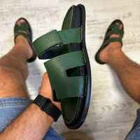 Papuci Verzi Barbati Premium Cusuti Din Piele Naturala 100% COD 799