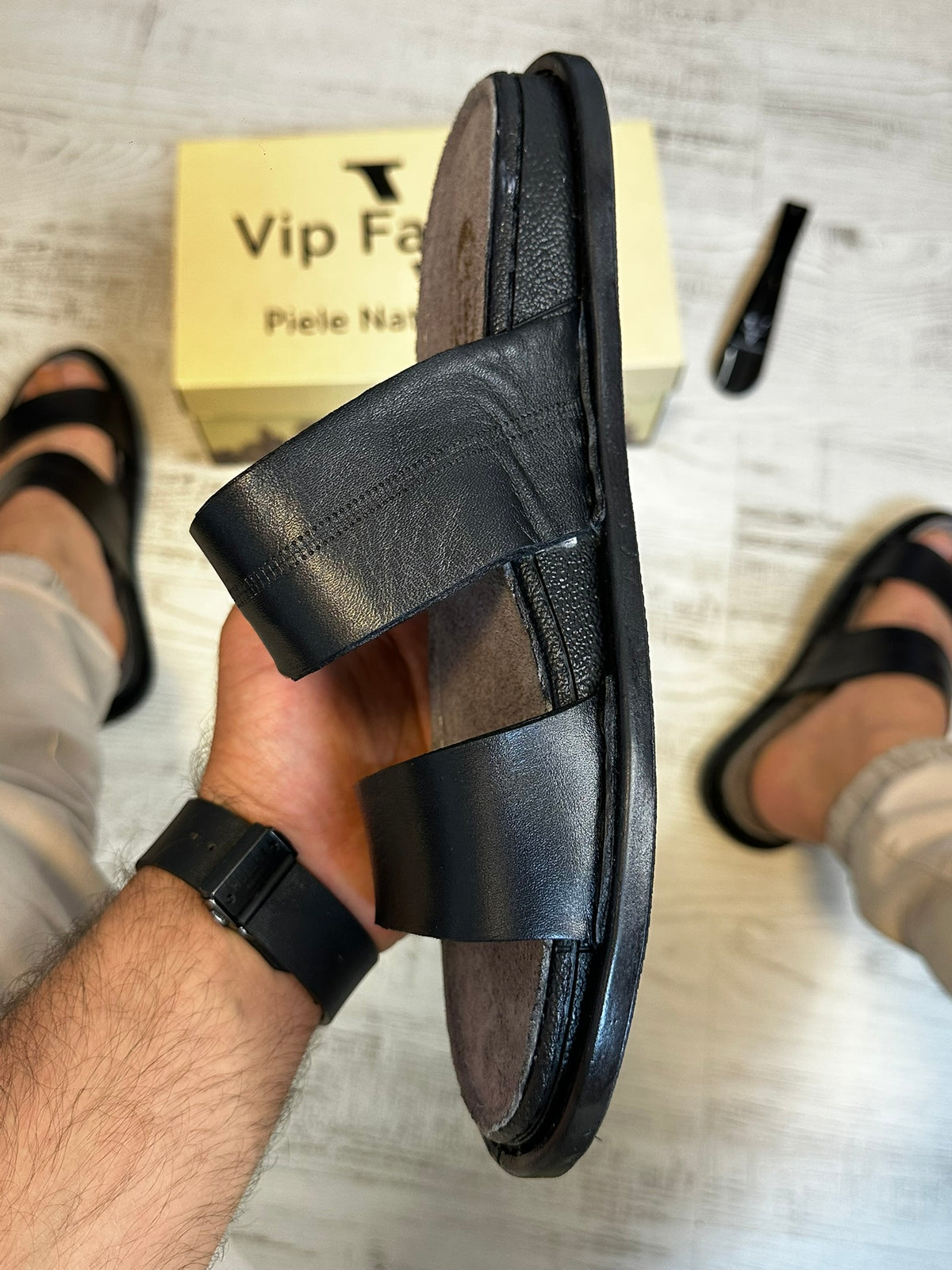 Papuci Barbati Premium Cusuti Din Piele Naturala 100% COD 965